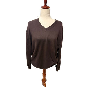 Lands End sweater sz large 42-44 dark brown v- neck lightweight